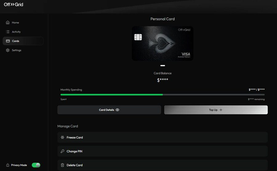 Offgrid Cash card Screenshot 2